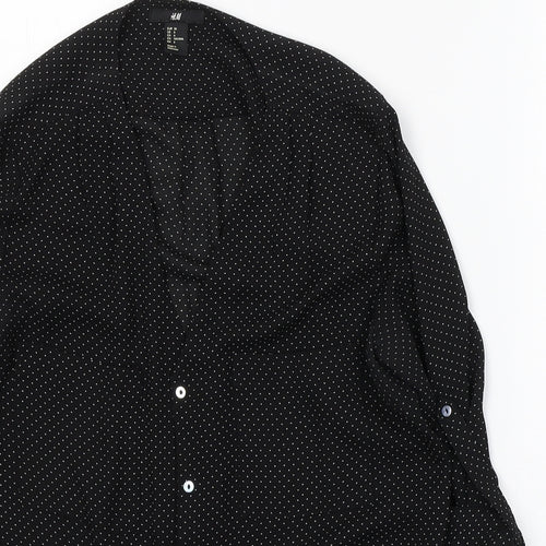 H&M Womens Black Polka Dot Polyester Basic Button-Up Size 8 V-Neck
