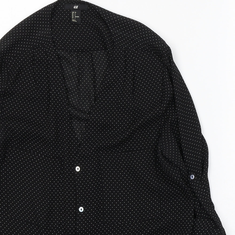 H&M Womens Black Polka Dot Polyester Basic Button-Up Size 8 V-Neck