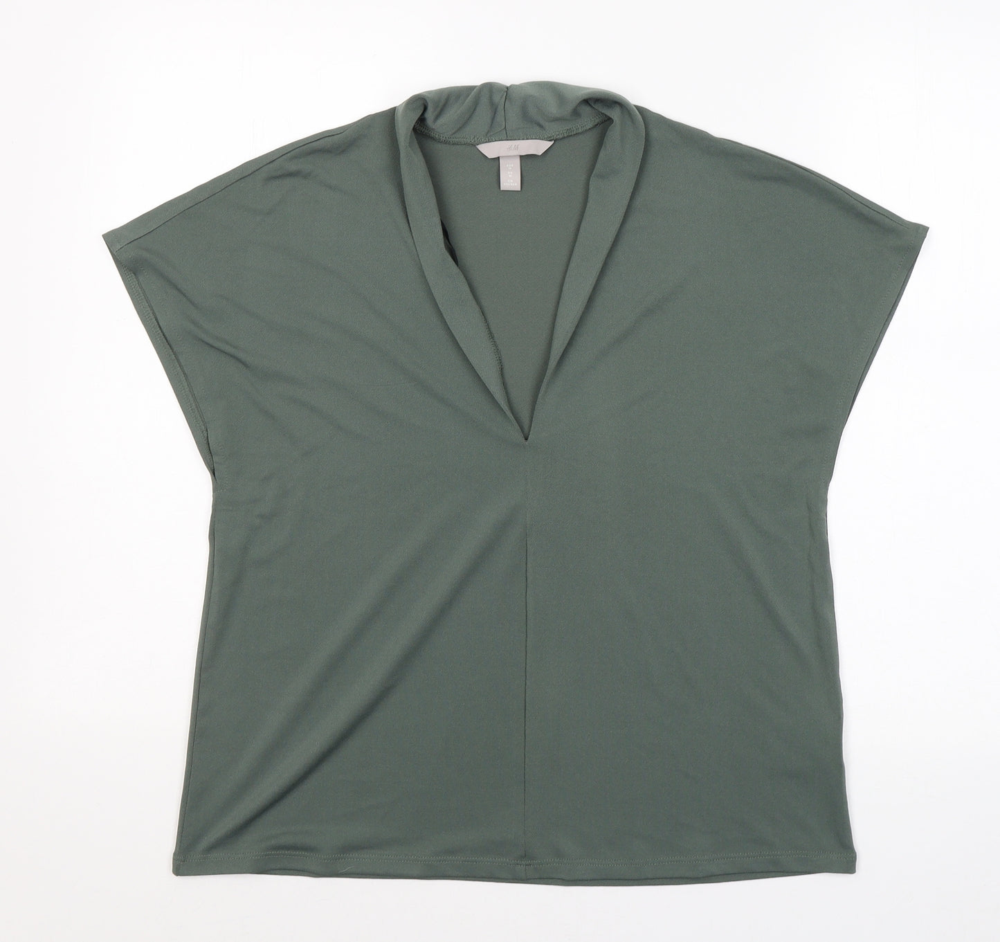 H&M Womens Green  Polyester Basic Blouse Size M V-Neck