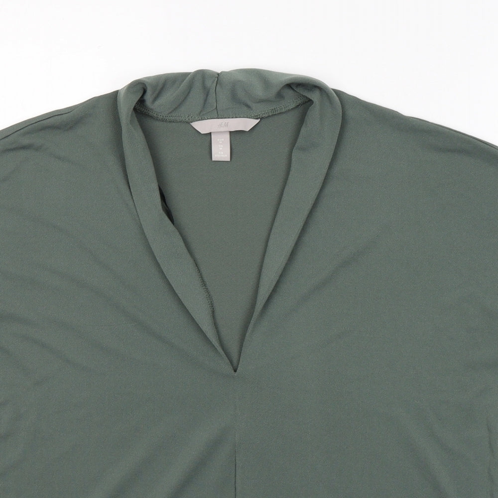 H&M Womens Green  Polyester Basic Blouse Size M V-Neck