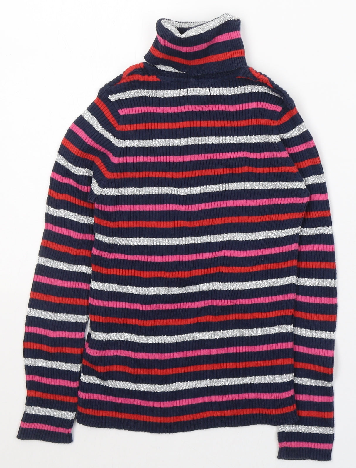 Blue Zoo Girls Multicoloured Roll Neck Striped Cotton Pullover Jumper Size 9-10 Years  Pullover