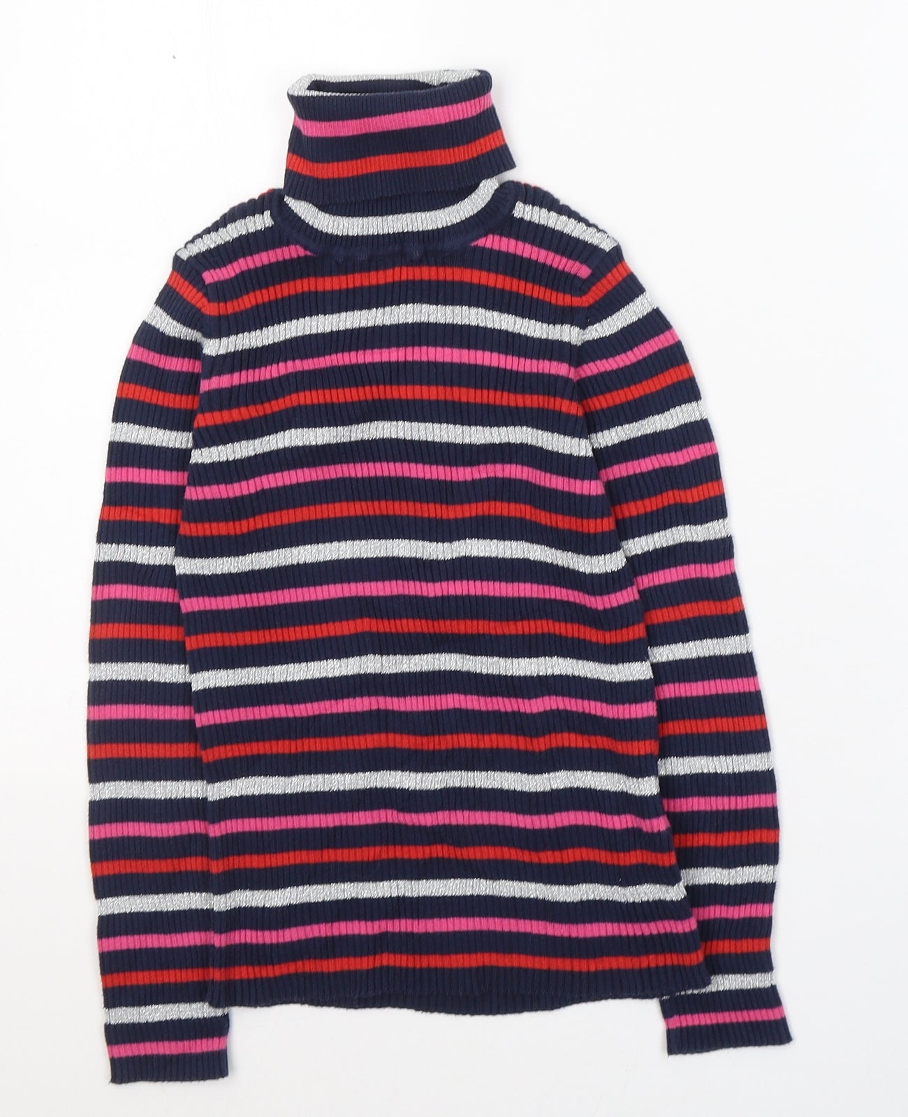 Blue Zoo Girls Multicoloured Roll Neck Striped Cotton Pullover Jumper Size 9-10 Years  Pullover