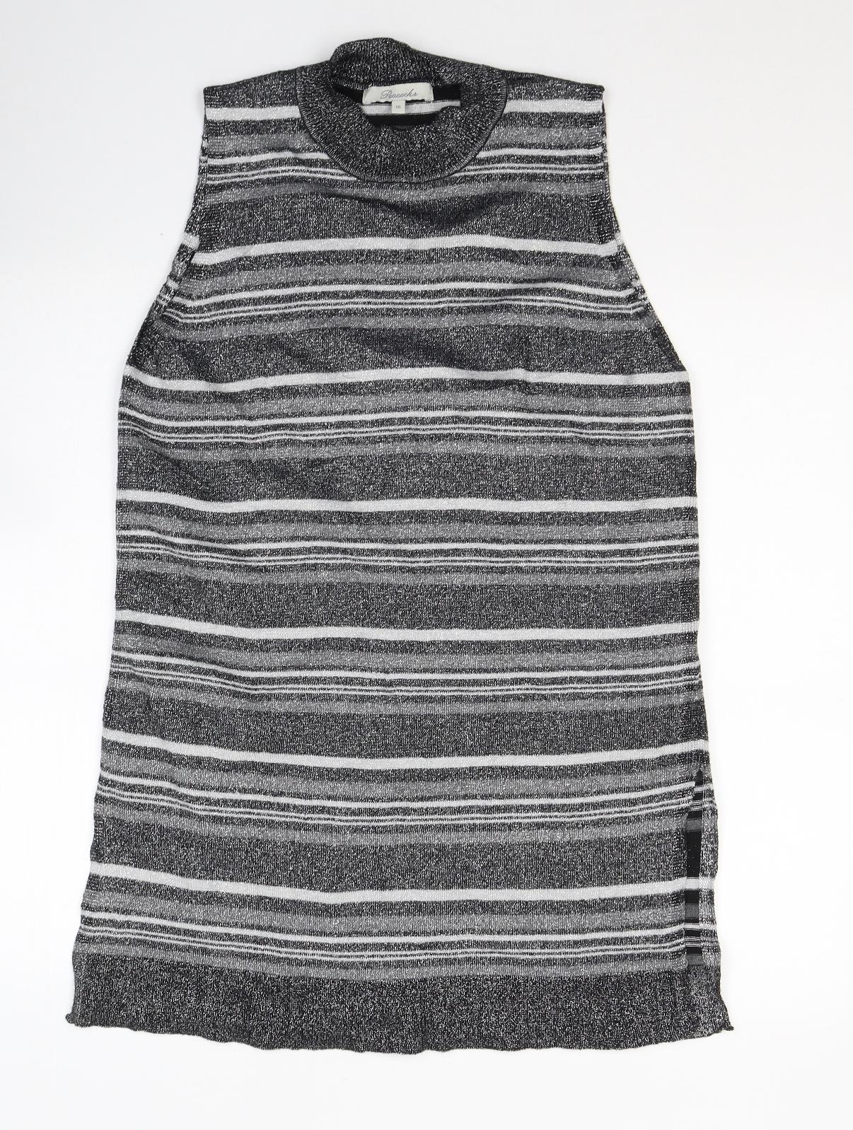 Peacocks Womens Grey Round Neck Striped Viscose Tunic Jumper Size 16