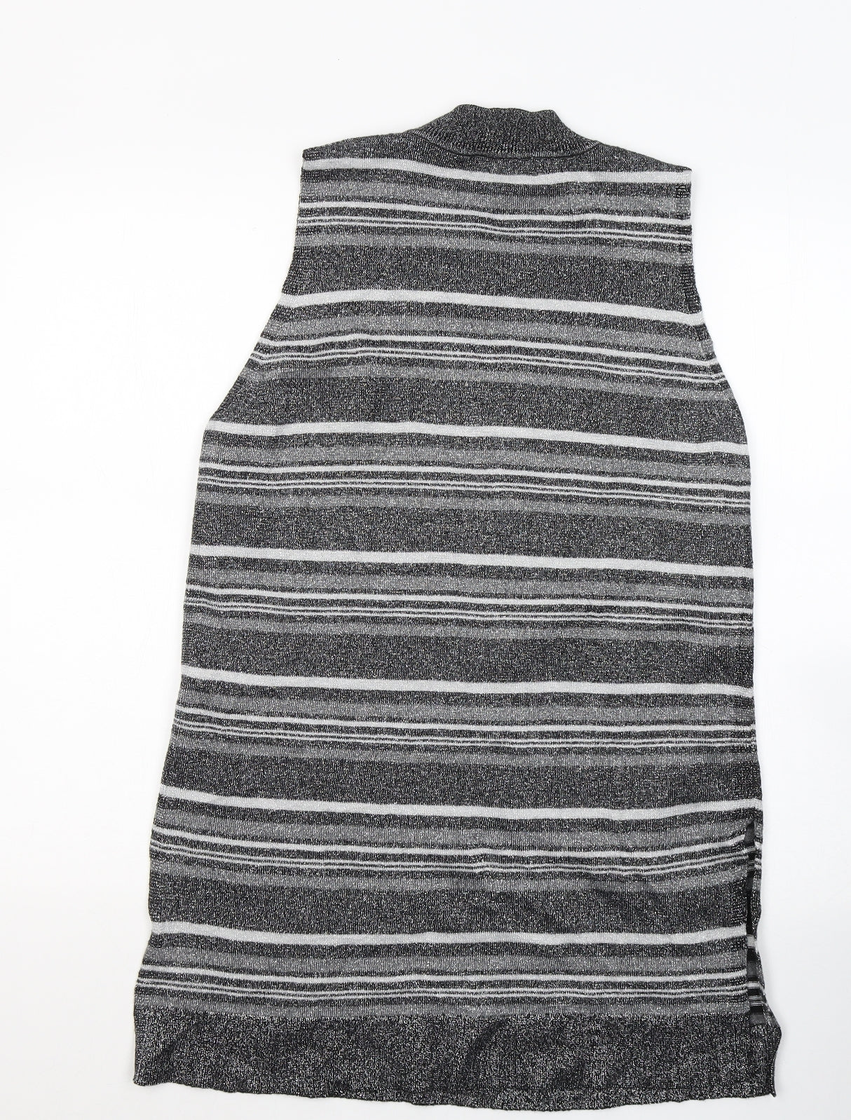 Peacocks Womens Grey Round Neck Striped Viscose Tunic Jumper Size 16