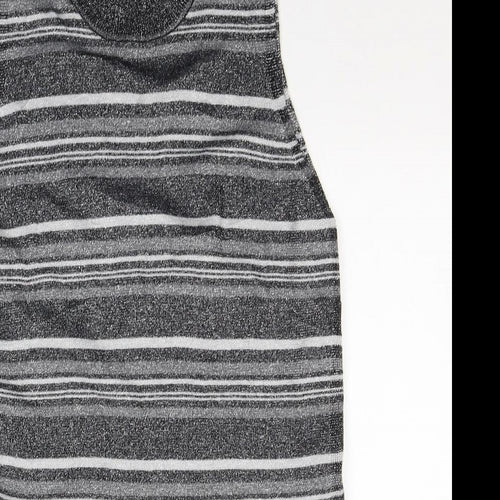 Peacocks Womens Grey Round Neck Striped Viscose Tunic Jumper Size 16