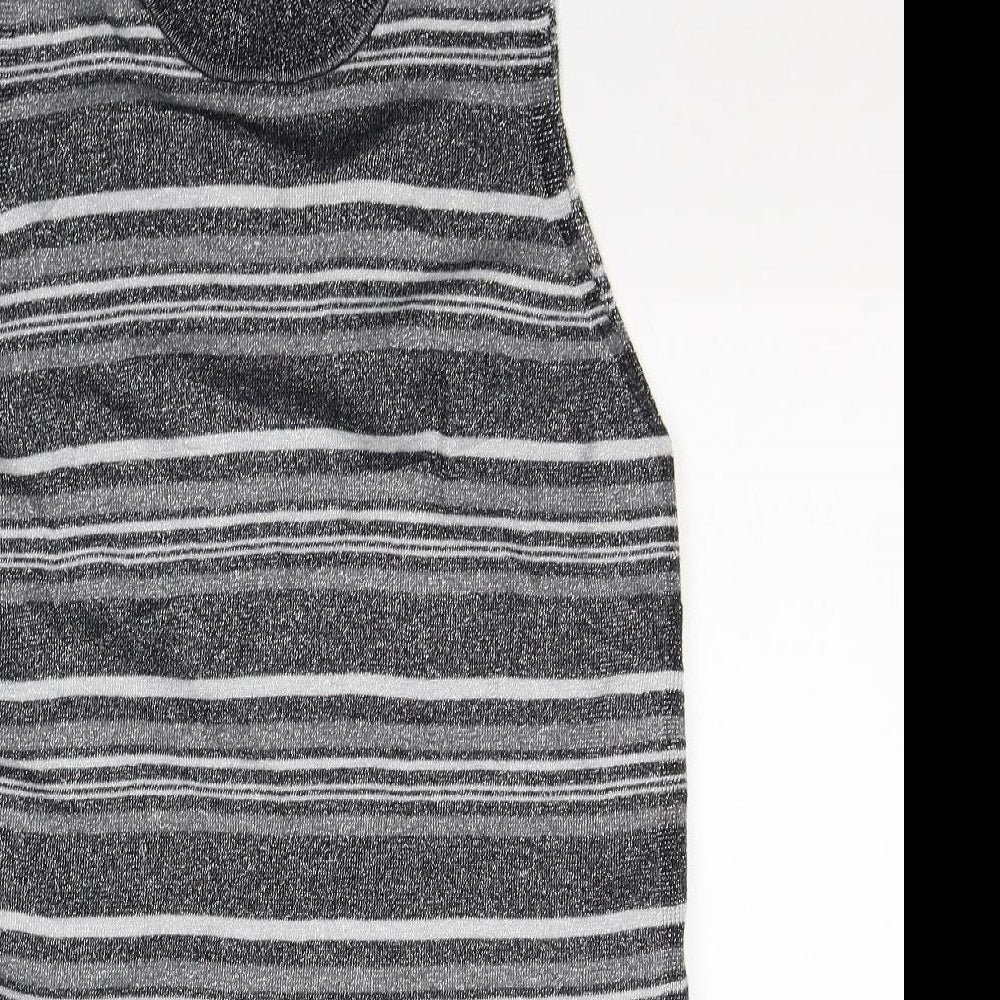 Peacocks Womens Grey Round Neck Striped Viscose Tunic Jumper Size 16