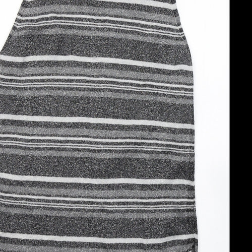 Peacocks Womens Grey Round Neck Striped Viscose Tunic Jumper Size 16