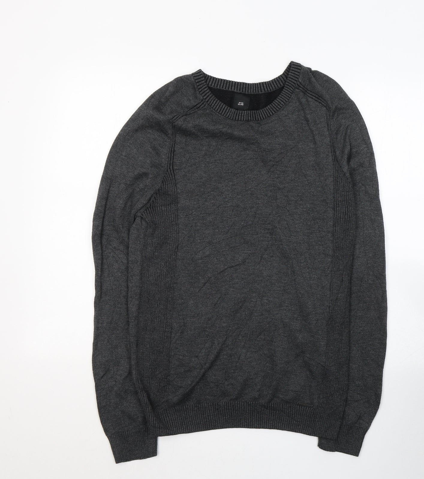 River Island Mens Grey Round Neck  Acrylic Pullover Jumper Size M