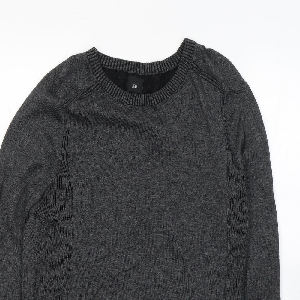 River Island Mens Grey Round Neck  Acrylic Pullover Jumper Size M