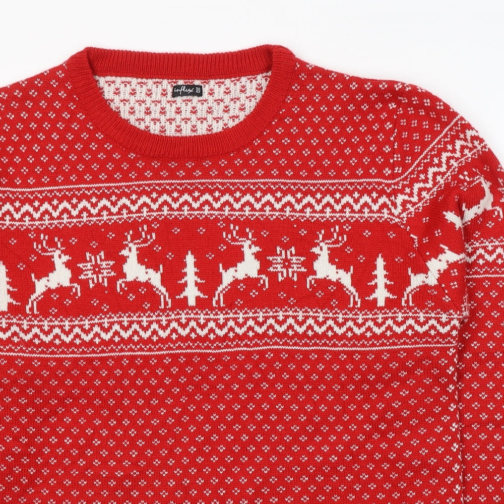 Influx Womens Red Round Neck  Acrylic Pullover Jumper Size 24   - Christmas jumper