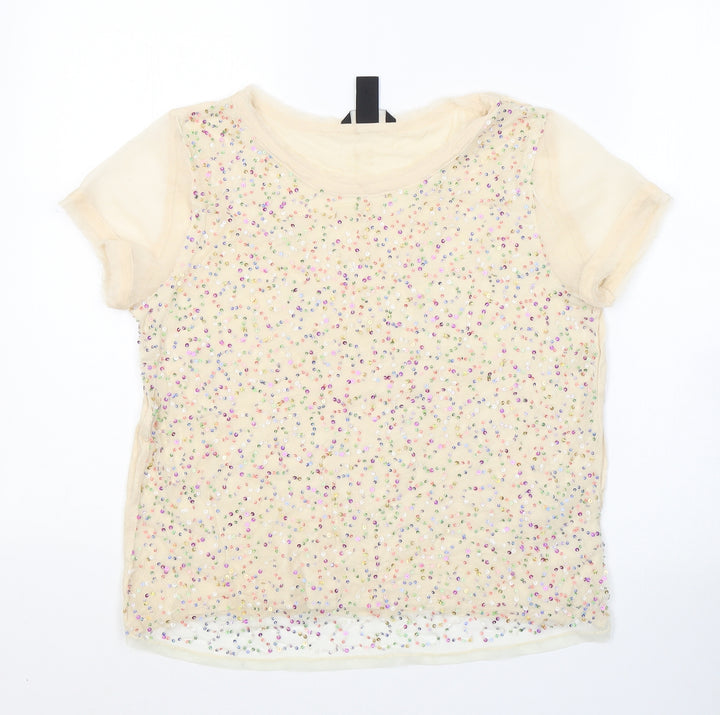 H&M Womens Beige  Polyester Basic T-Shirt Size XS Round Neck