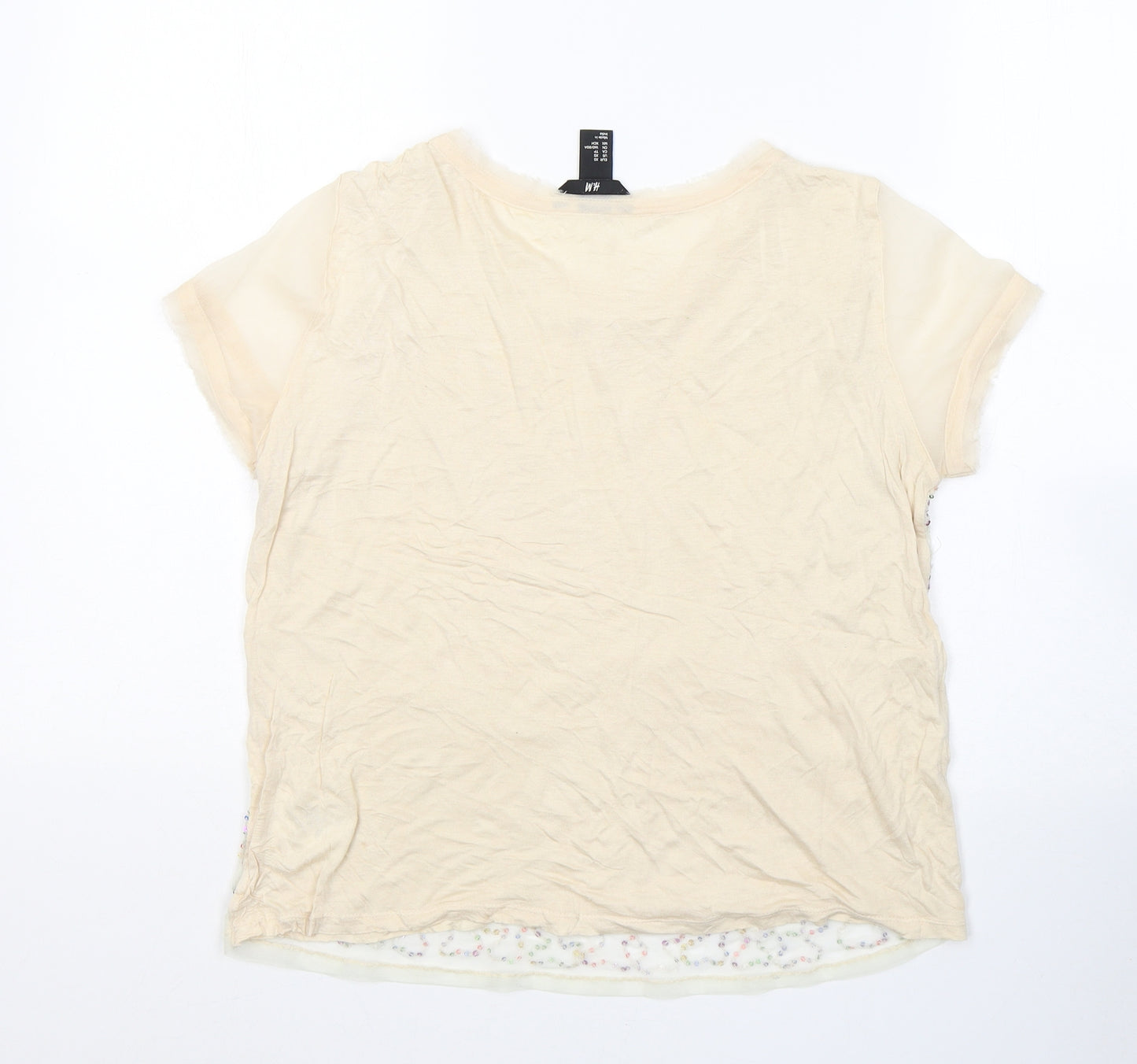 H&M Womens Beige  Polyester Basic T-Shirt Size XS Round Neck
