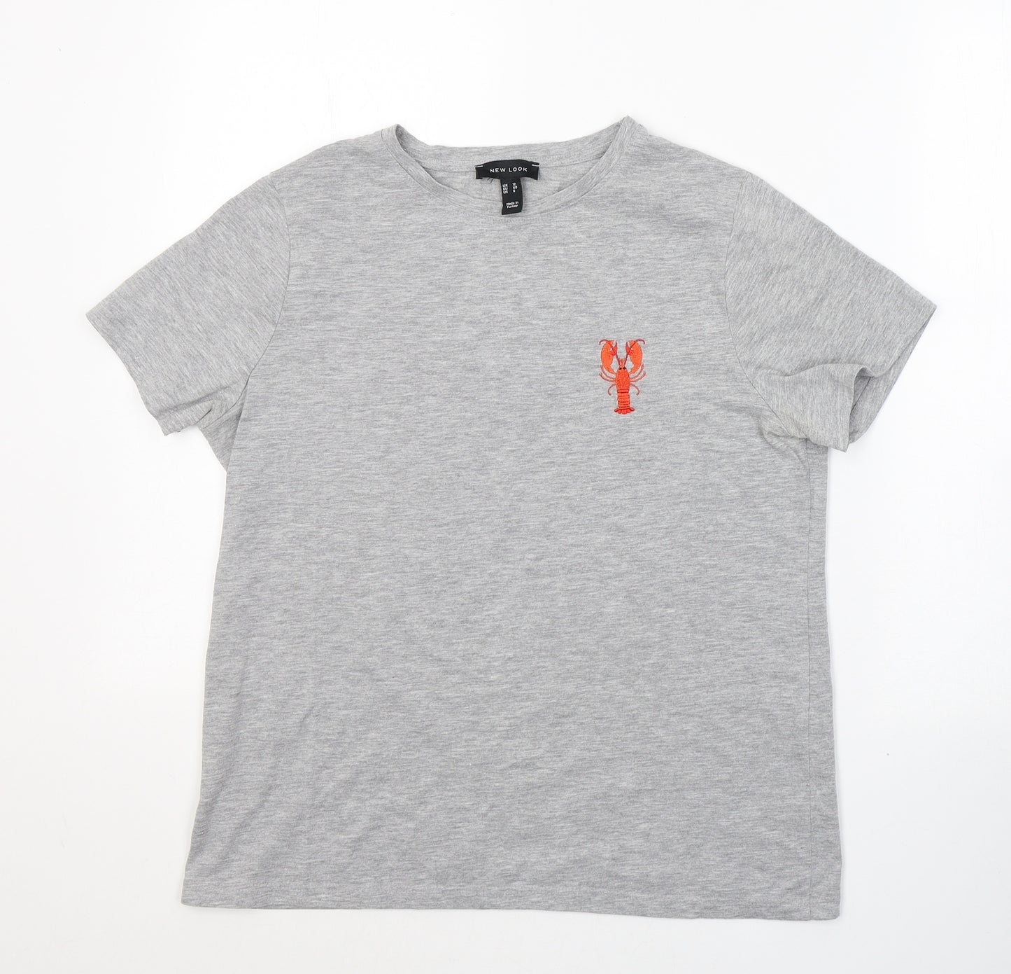 New Look Womens Grey  Cotton Basic T-Shirt Size 12 Round Neck - Lobster