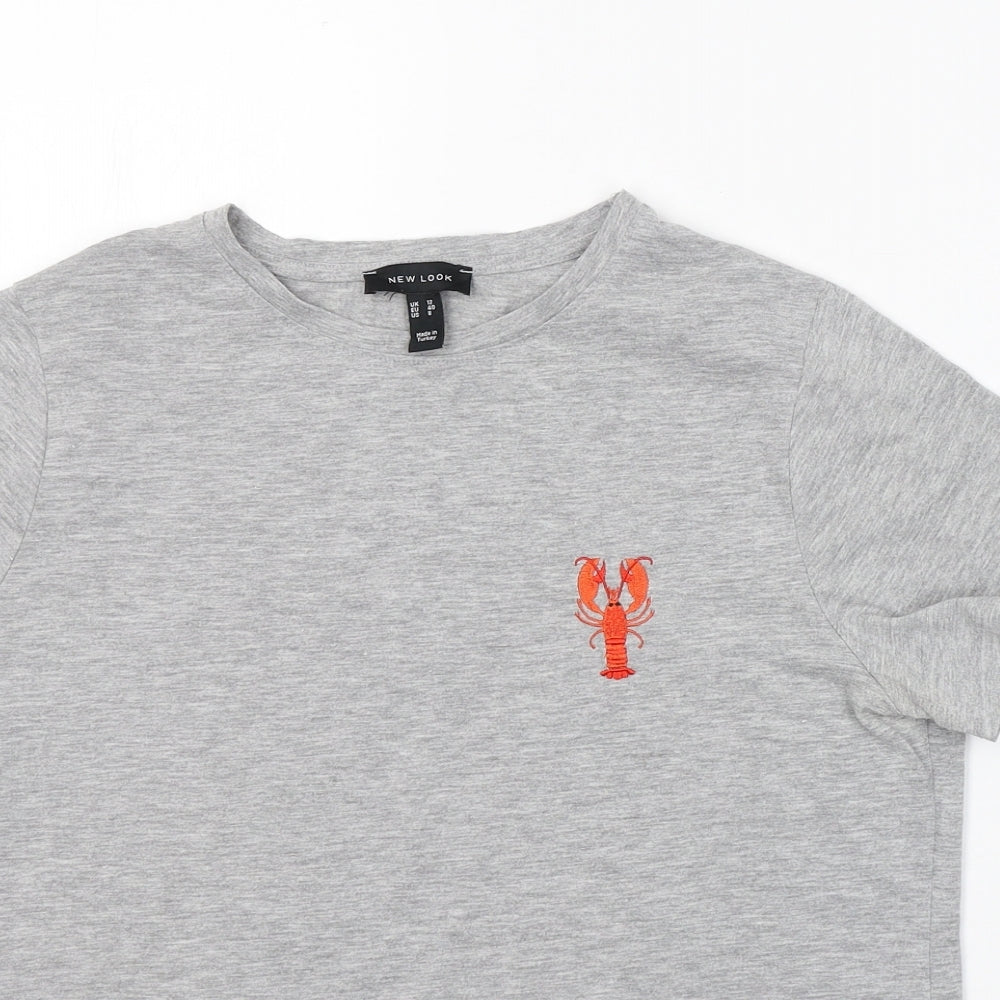 New Look Womens Grey  Cotton Basic T-Shirt Size 12 Round Neck - Lobster