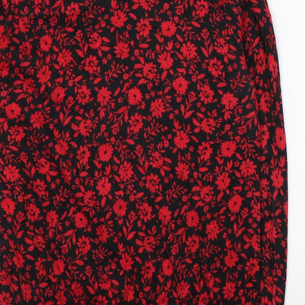 Lands' End Womens Black Round Neck Floral Cotton Cardigan Jumper Size M