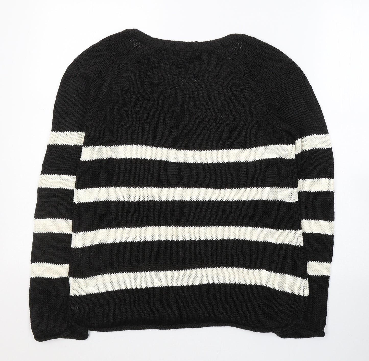 H&M Womens Black V-Neck Striped Acrylic Pullover Jumper Size S