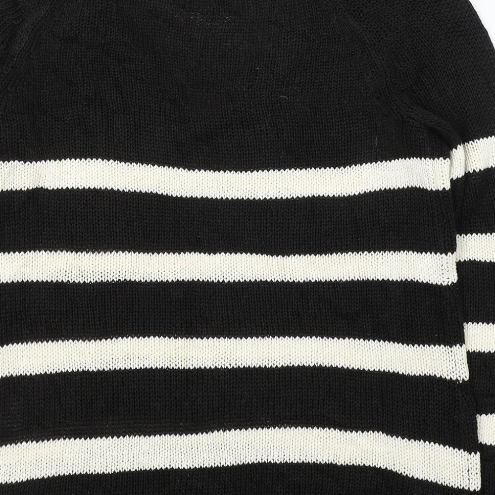 H&M Womens Black V-Neck Striped Acrylic Pullover Jumper Size S