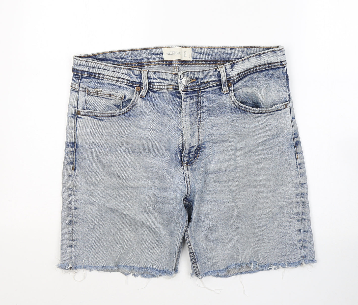 Pull&Bear Womens Blue  Cotton Boyfriend Shorts Size 16 L7 in Regular Button