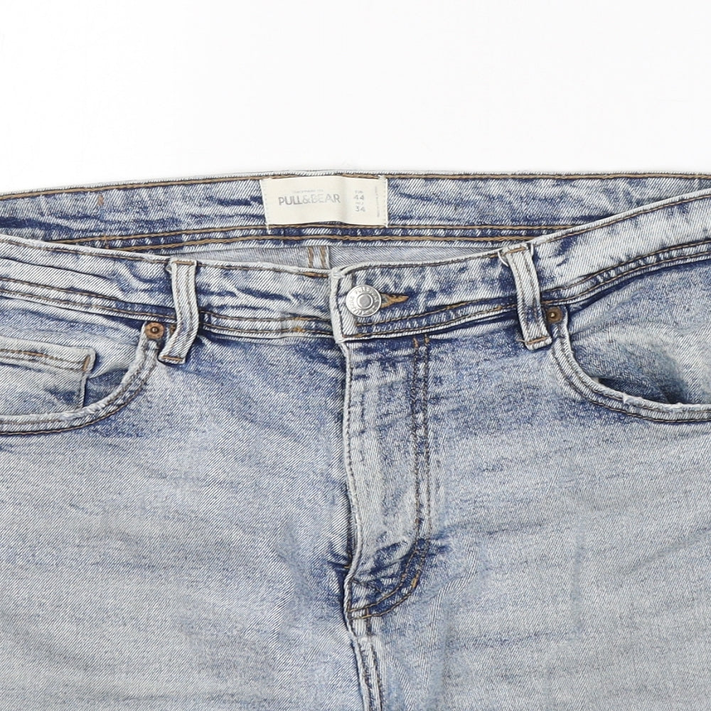 Pull&Bear Womens Blue  Cotton Boyfriend Shorts Size 16 L7 in Regular Button