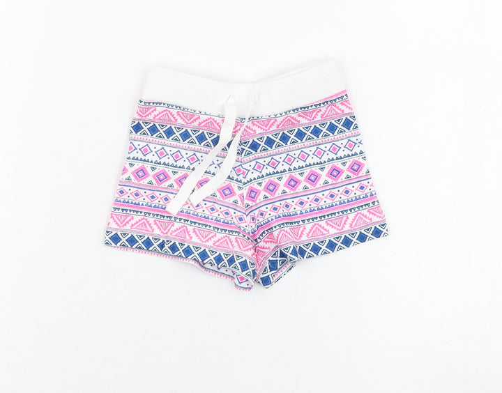 Primark Girls White Geometric Cotton Cropped Trousers Size 18-24 Months Pullover