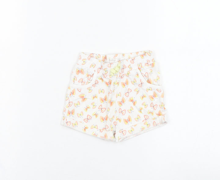 M&Co Girls Ivory Cotton Cropped Trousers Size 6-9 Months Pullover - Butterfly