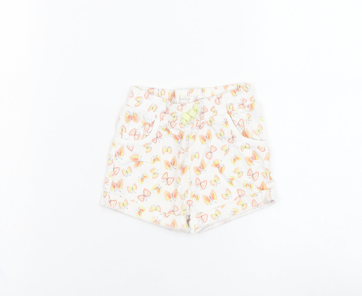 M&Co Girls Ivory  Cotton Cropped Trousers Size 6-9 Months  Pullover - Butterfly