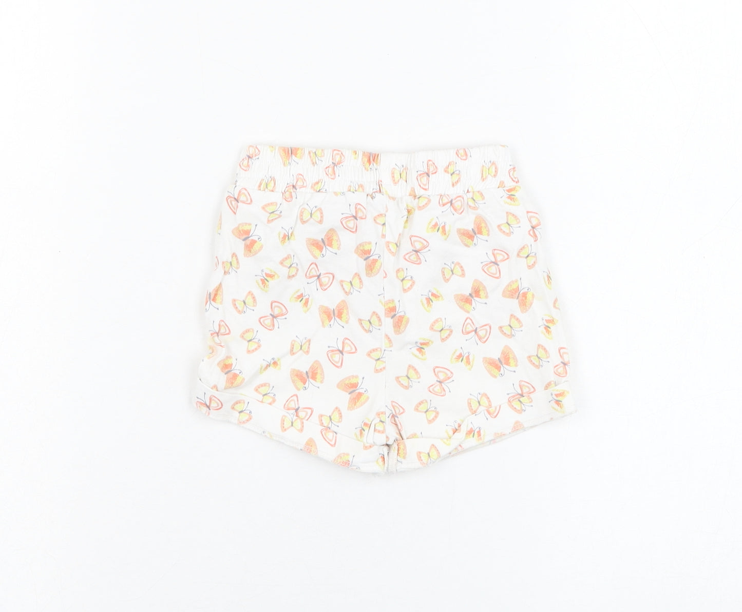M&Co Girls Ivory  Cotton Cropped Trousers Size 6-9 Months  Pullover - Butterfly