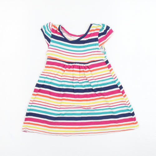 M&Co Girls Ivory Striped Viscose Skater Dress  Size 9-12 Months  Round Neck Pullover