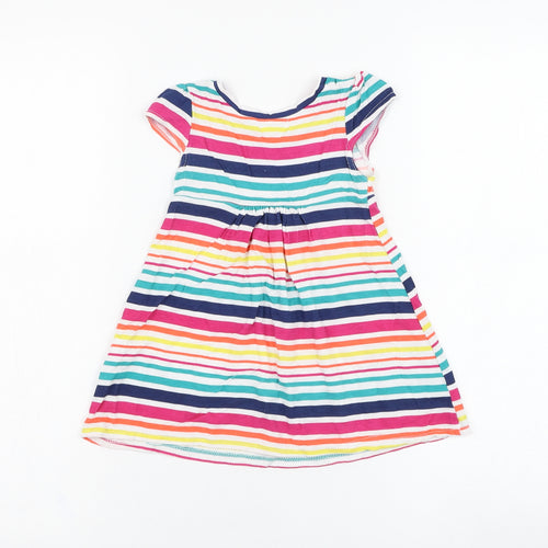 M&Co Girls Ivory Striped Viscose Skater Dress  Size 9-12 Months  Round Neck Pullover