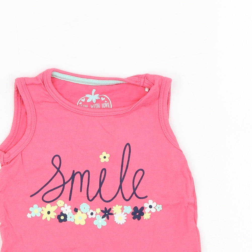 Primark Girls Pink  Cotton Basic Tank Size 12-18 Months Round Neck Pullover - Smile