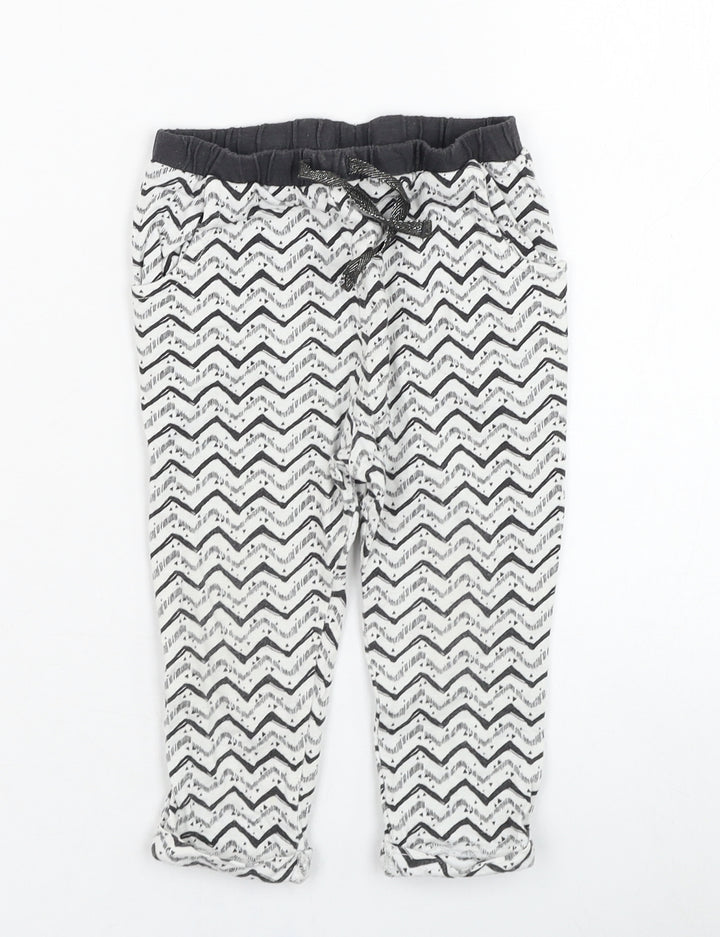 NEXT Girls Ivory Geometric Cotton Jogger Trousers Size 9-12 Months Pullover