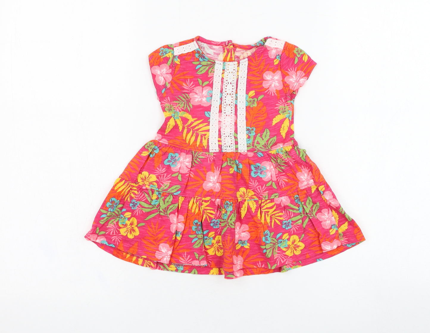 Dunnes Stores Girls Pink Floral Cotton Skater Dress  Size 9-12 Months  Round Neck Pullover