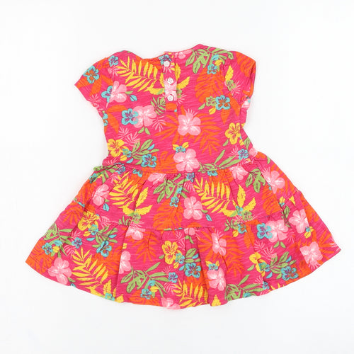 Dunnes Stores Girls Pink Floral Cotton Skater Dress  Size 9-12 Months  Round Neck Pullover
