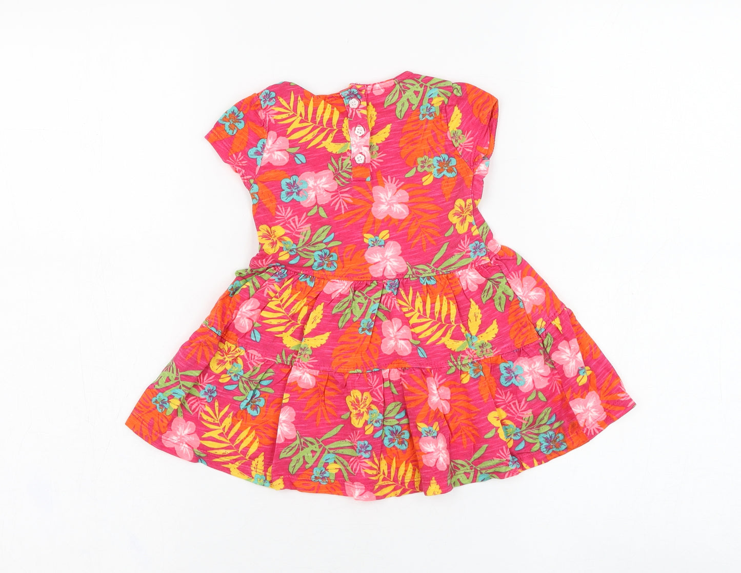 Dunnes Stores Girls Pink Floral Cotton Skater Dress  Size 9-12 Months  Round Neck Pullover