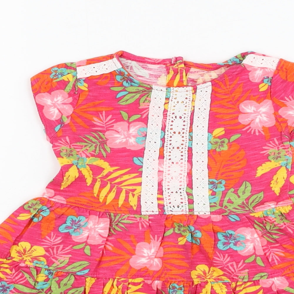 Dunnes Stores Girls Pink Floral Cotton Skater Dress  Size 9-12 Months  Round Neck Pullover