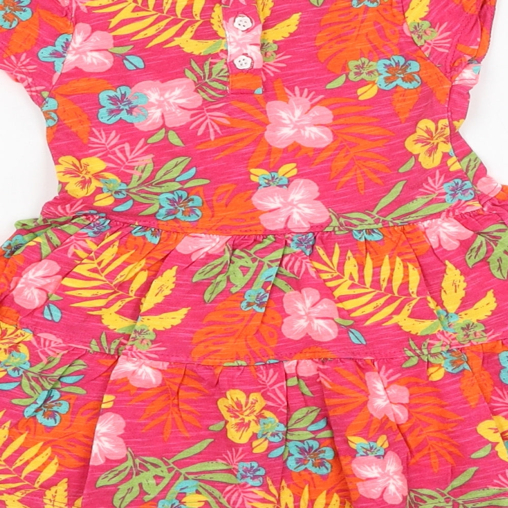 Dunnes Stores Girls Pink Floral Cotton Skater Dress  Size 9-12 Months  Round Neck Pullover