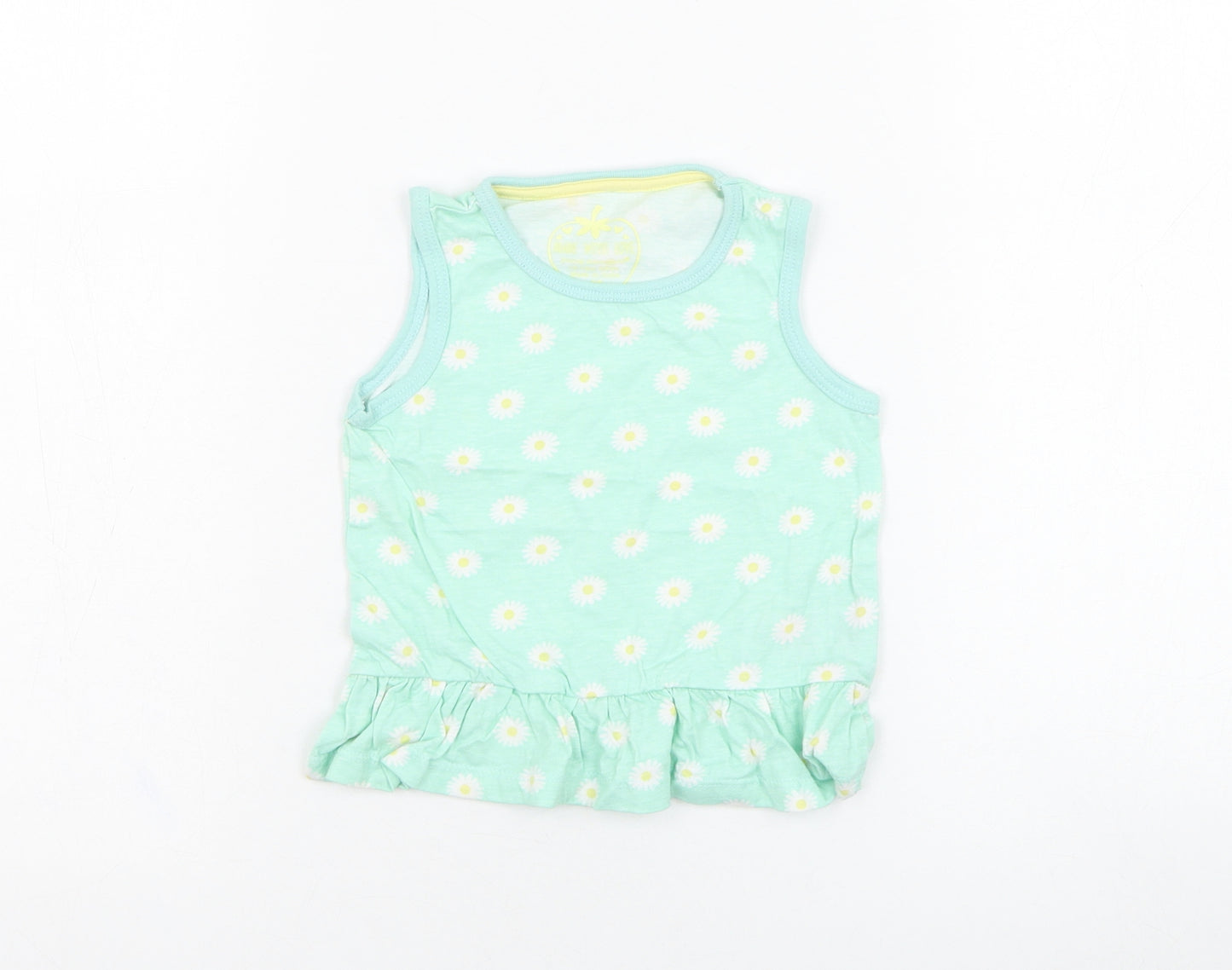 Primark Girls Green Floral Cotton Basic Tank Size 12-18 Months Round Neck Pullover - Daisy