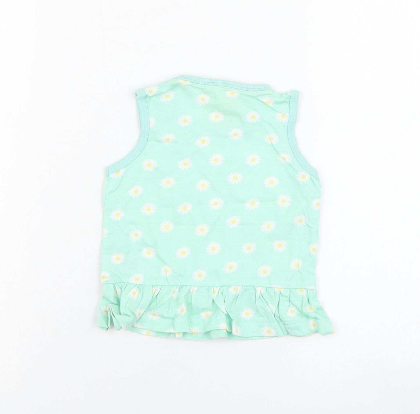 Primark Girls Green Floral Cotton Basic Tank Size 12-18 Months Round Neck Pullover - Daisy