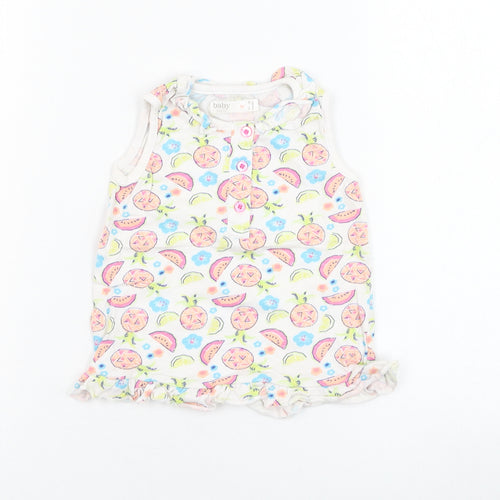 M&Co Girls Ivory  Cotton Basic Tank Size 12-18 Months Round Neck Pullover - Fruit