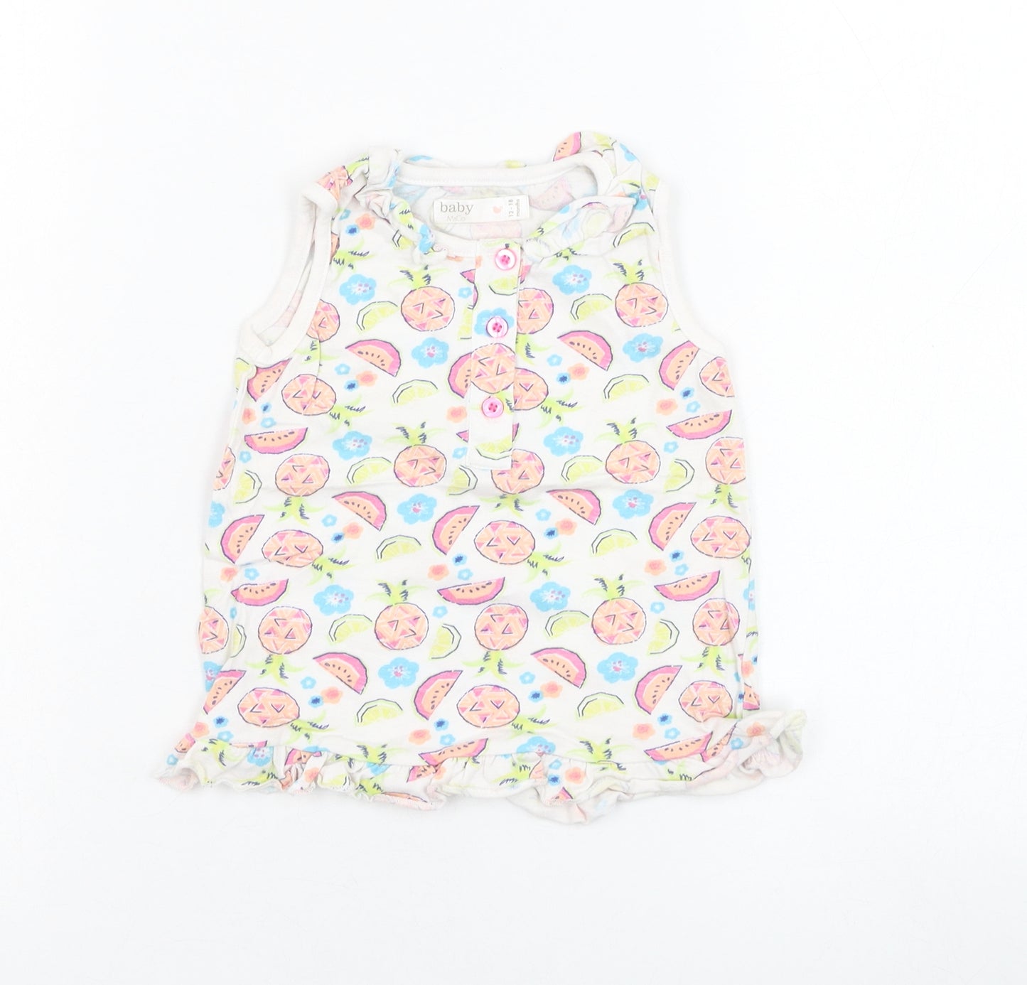 M&Co Girls Ivory  Cotton Basic Tank Size 12-18 Months Round Neck Pullover - Fruit