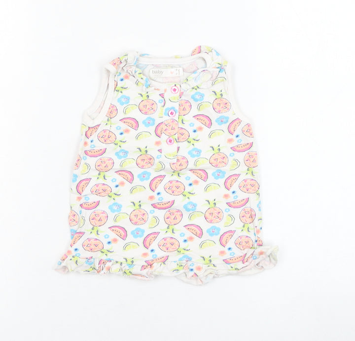 M&Co Girls Ivory  Cotton Basic Tank Size 12-18 Months Round Neck Pullover - Fruit