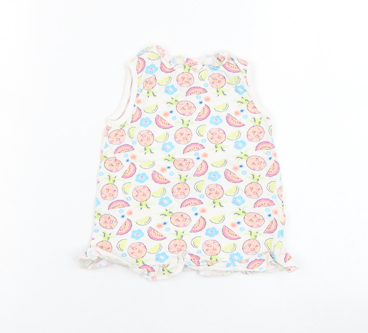 M&Co Girls Ivory  Cotton Basic Tank Size 12-18 Months Round Neck Pullover - Fruit