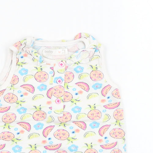 M&Co Girls Ivory  Cotton Basic Tank Size 12-18 Months Round Neck Pullover - Fruit