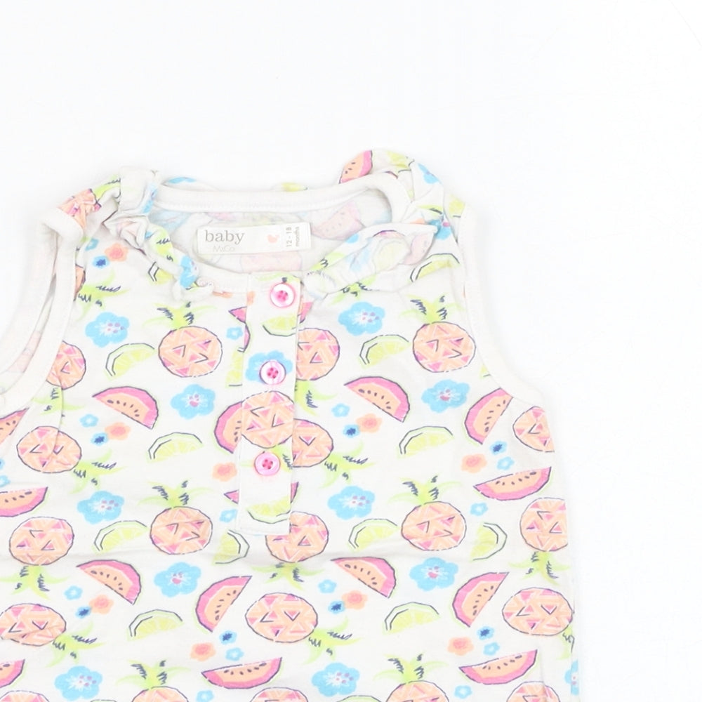 M&Co Girls Ivory  Cotton Basic Tank Size 12-18 Months Round Neck Pullover - Fruit