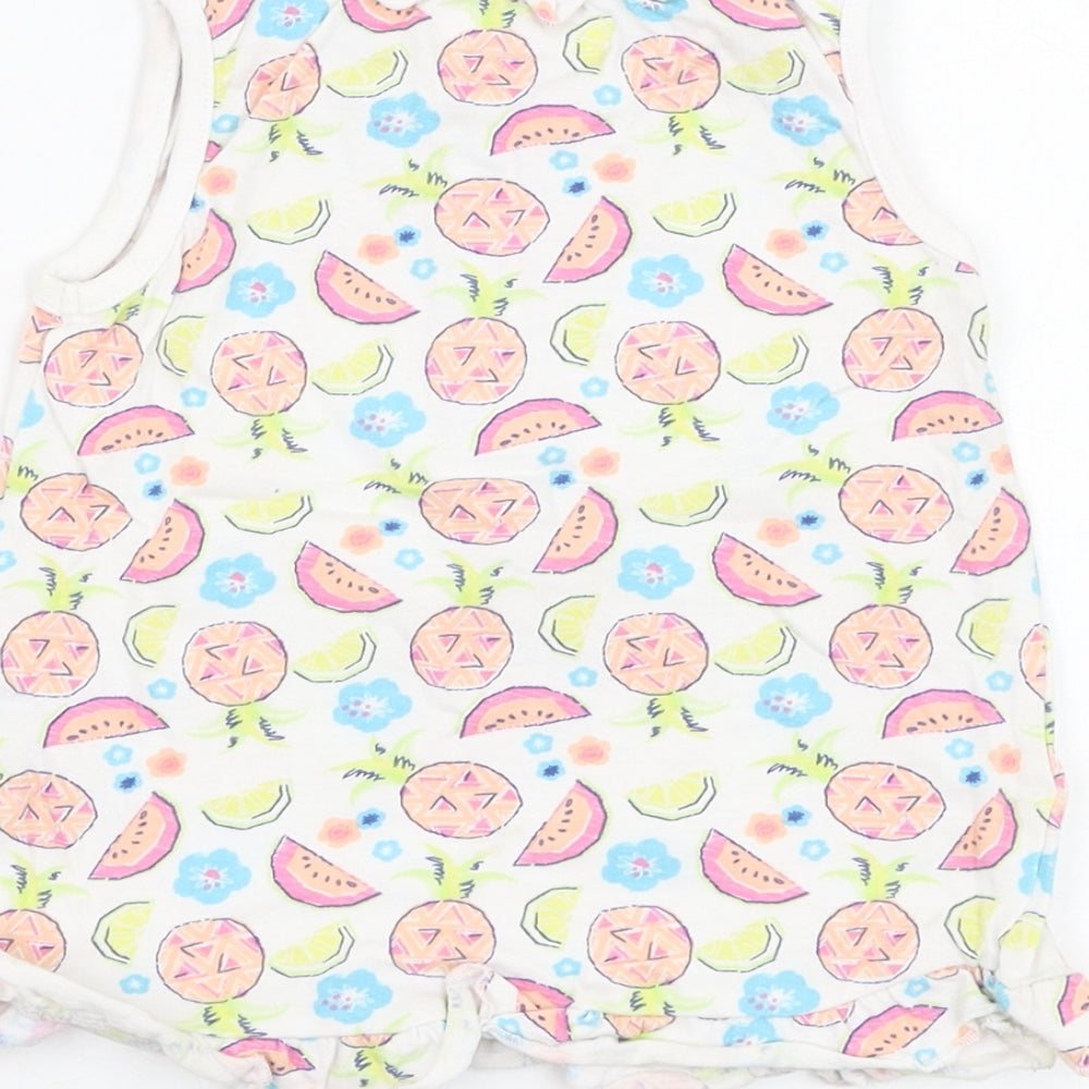 M&Co Girls Ivory  Cotton Basic Tank Size 12-18 Months Round Neck Pullover - Fruit