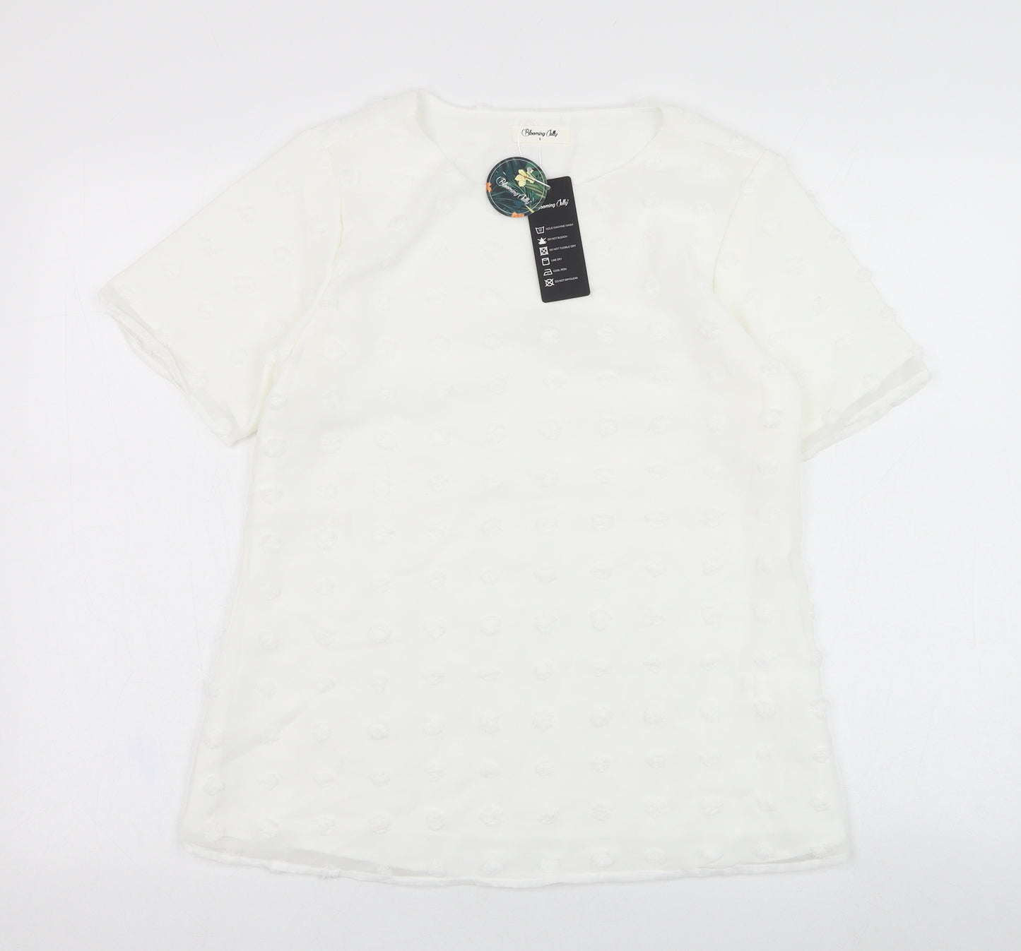 Blooming Jelly Womens White  Polyester Tunic Blouse Size S Round Neck