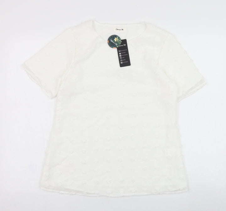 Blooming Jelly Womens White  Polyester Tunic Blouse Size S Round Neck