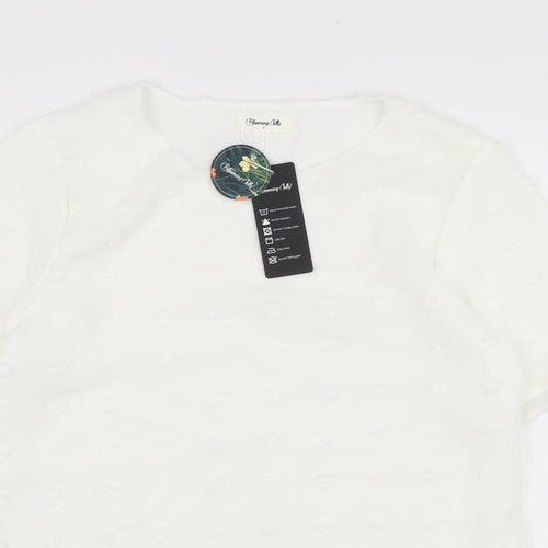 Blooming Jelly Womens White  Polyester Tunic Blouse Size S Round Neck