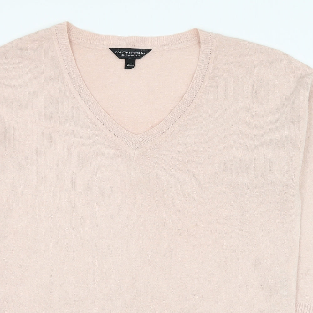 Dorothy Perkins Womens Pink V-Neck  Acrylic Pullover Jumper Size 12