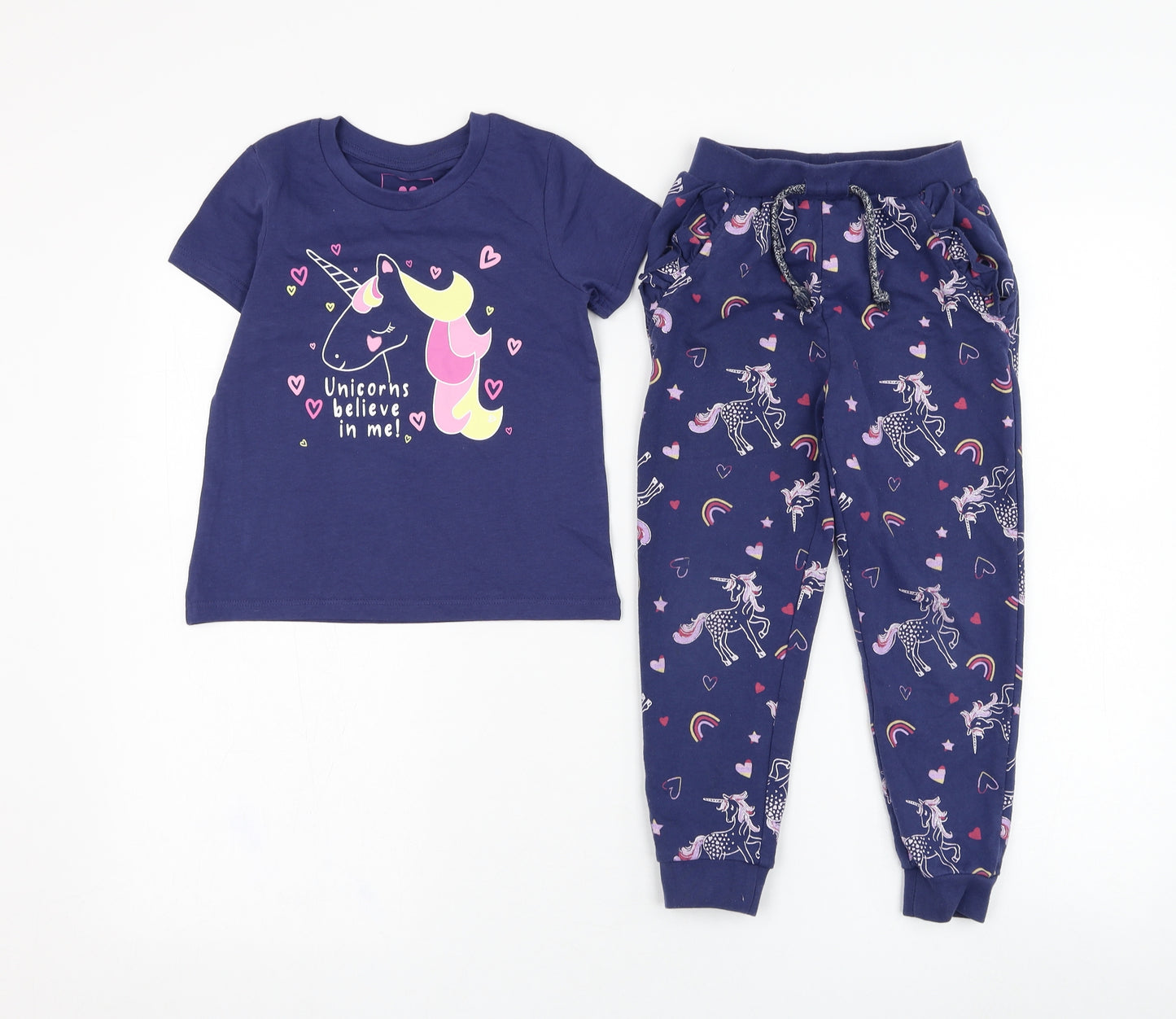 Very Girls Blue  Cotton Jogger Trousers Size 4-5 Years  Regular Pullover - T-shirt and Jogger set, Unicorn